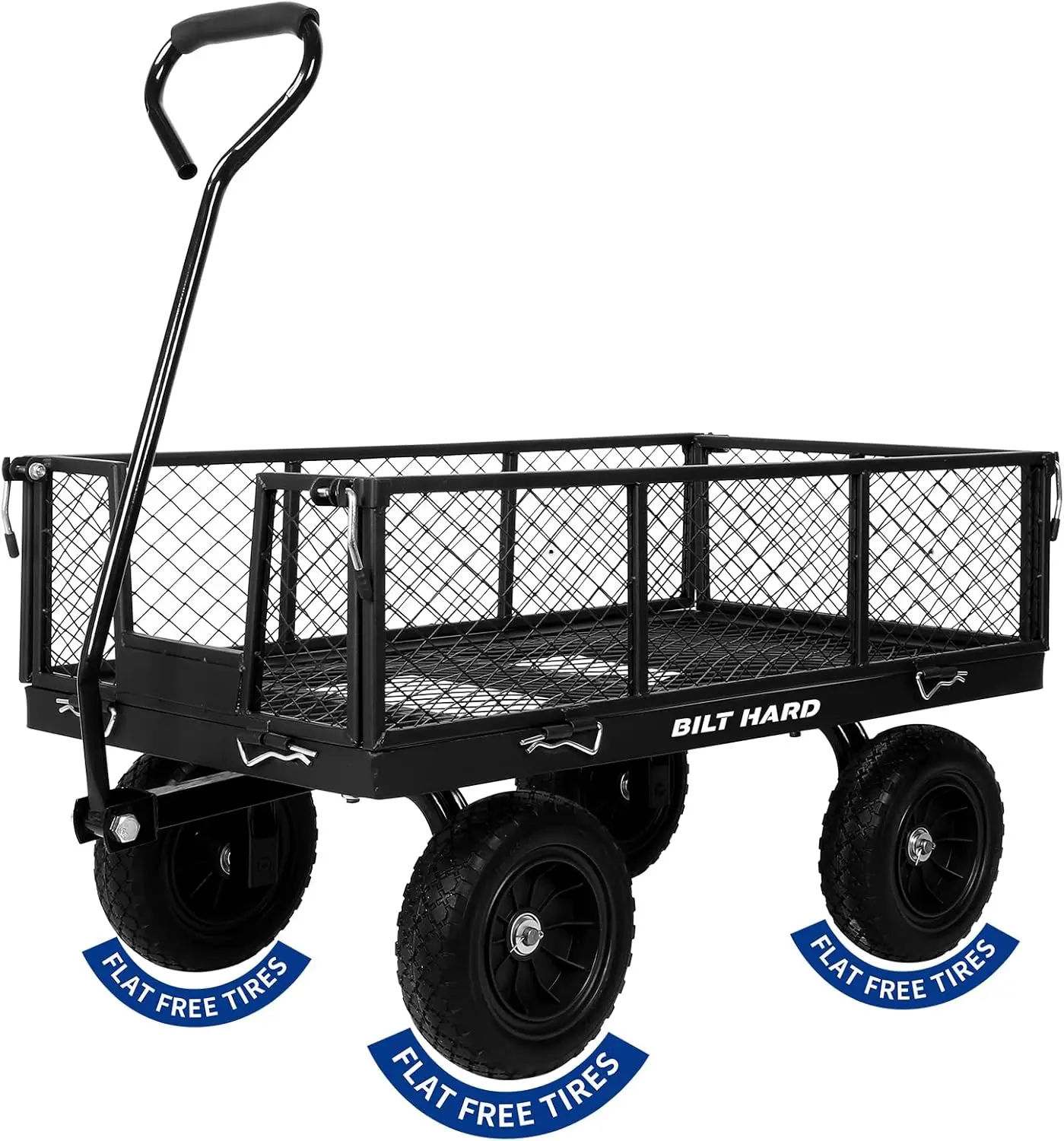 

880 lbs 10" Flat Free Tires Steel Garden Cart with 180° Rotating Handle and Removable Sides, Heavy Duty 4 Cu.Ft Capacity