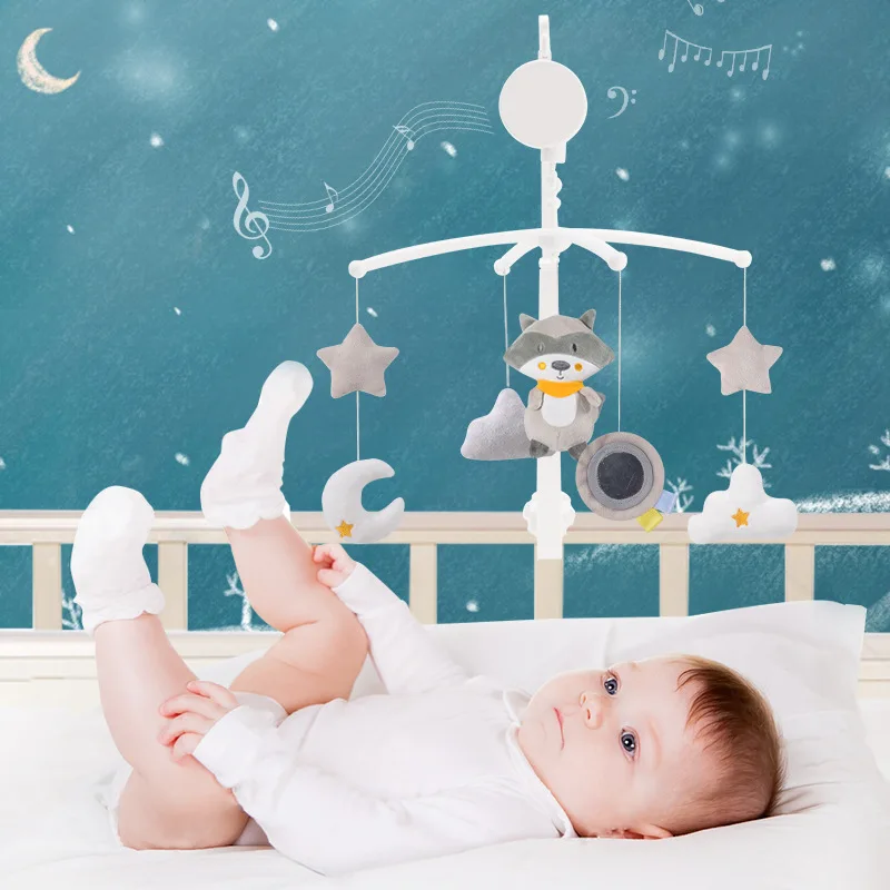 Baby Crib Mobile with Music, Rotating Cot Toy with Soft Hanging Animals for Newborn 0-6-12 Months, Bedside Soother