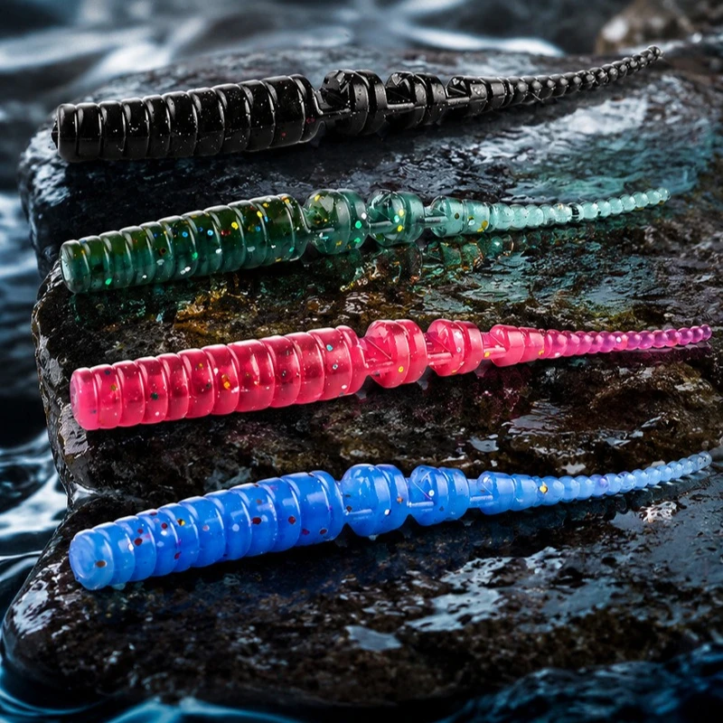 50PCS Fishing Lures Micro-object Soft Bait Floating Water Multi-section Needle-tailed Worm Plus Fishy Root Fishing False