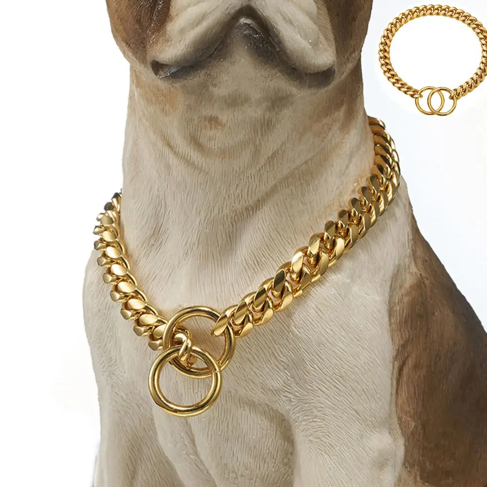 Gold Hundehalsband KUBANISCHE KETTE Hundehalsband Goldkette Kleine und mittlere Haustier Hundekette Edelstahl Verschlüsselung Halskette Katzenkette