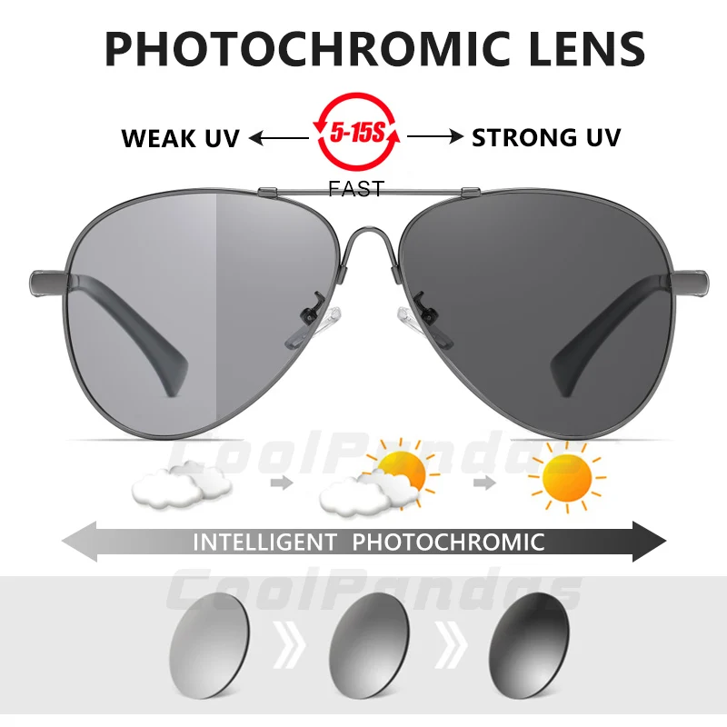 2022 New Trend Quality Titanium Alloy Photochromic Men Sunglasses Polarized Sun glasses Women Pilot Male Eyewear Oculos de sol
