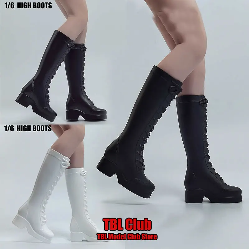 In Stock SPA-001 1/6 Scale Female Soldier Solid Color Long Tube Thick Heel Hollow Lace Up Boots For 12inch Action Figure Doll