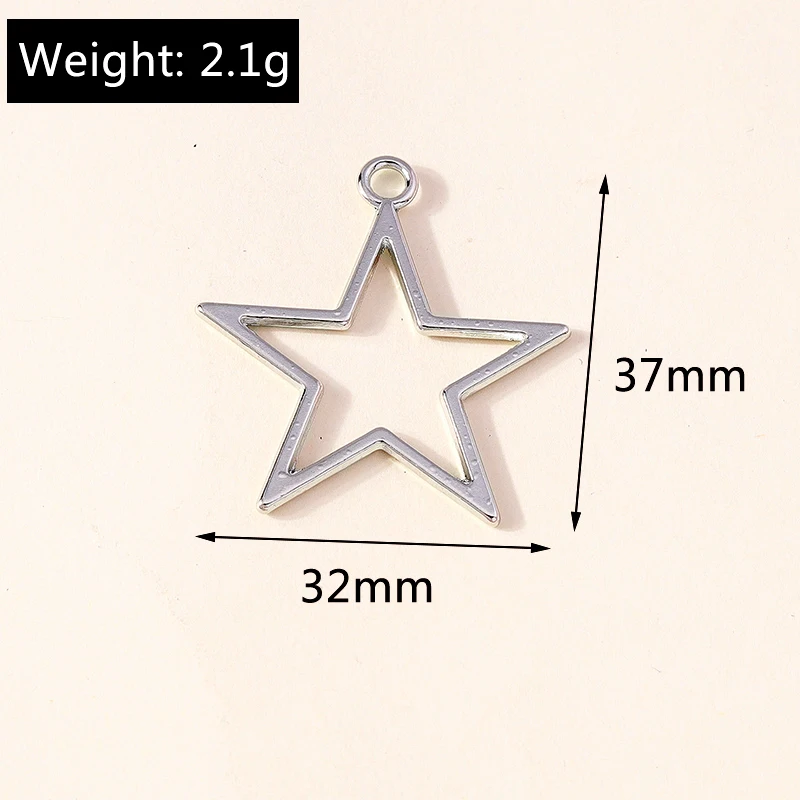 Leslie 10pcs 32*37mm Alloy Big Hollow Stars Charms Five-pointed Stars Pendants for Jewelry Making Handmade Women Necklace Craft
