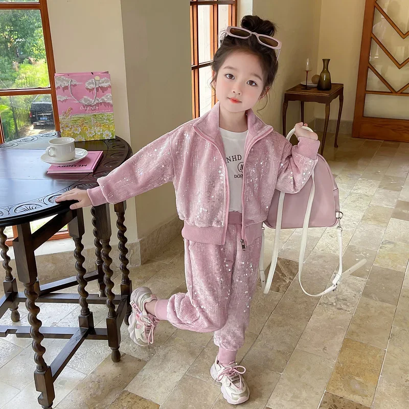 

Girls Set Spring Autumn Set 2024 New Fashionable Little Girl Sports Style Cute Fashion Solid Color Two Piece Set Loose