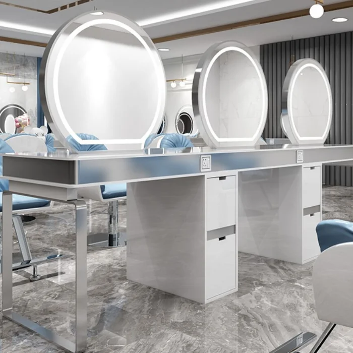 O novo barbeiro espelho mesa salão de beleza rede especial corte de cabelo perm e tintura espelho de cabeleireiro espelho de dupla face