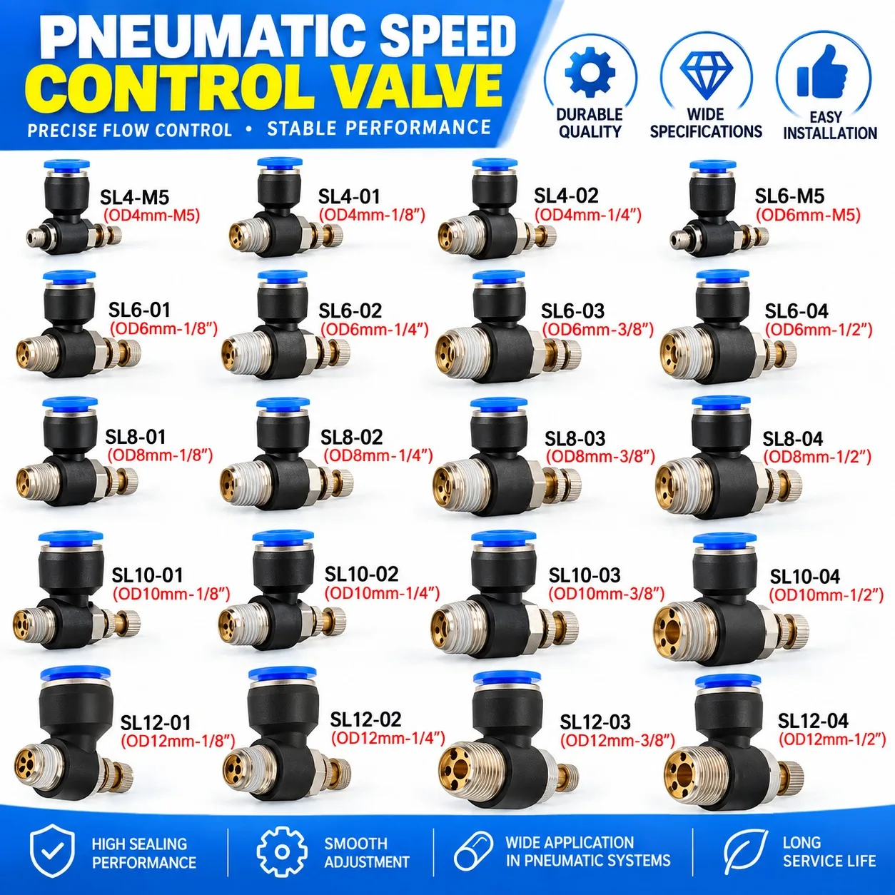 5PCS SL Type Water Air Hose Pneumatic Fitting 5PCS 4/6/8/10/12mm 1/8" 1/4" 3/8" 1/2" Fast Connection Elbow Male Thread Connector