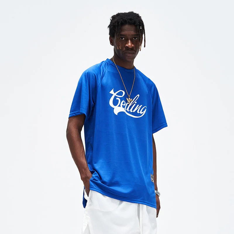 

Summer simple monogram print quick-drying fitness short sleeves Klein Blue basketball training half-sleeve T-shirt