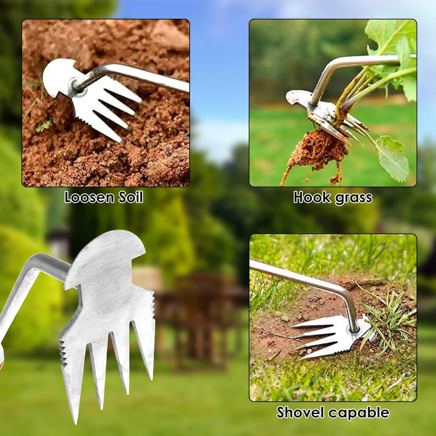 2Pcs Hand Weeder Tool, Weed Pulling Tool, Stainless Steel Hand Weeder, Garden Weed Puller Tool with Wood Handle, V-Shaped Weed R