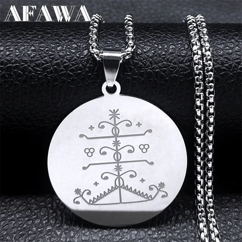 Ogou Feray Voodoo Veve Symbol Sigil Pendant Necklace Stainless Steel Vodou Lwa Loa Occult Amulet Chain Necklace Jewelry N8425S02