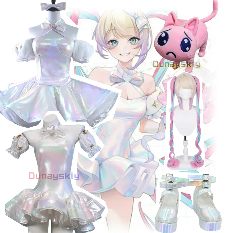 NEEDY GIATV OVERDOSE Streamer Overload Lolita fur s, KAngel Cosplay Costume, 2nd Workers Outfit, Women's Laser Skirts, Ribbon Wig