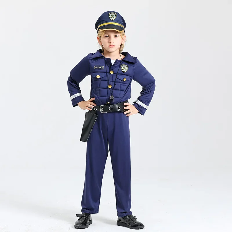 Police Uniform Halloween Costume for Kids Boys Girls Police Set Shirt Pants Hat Belt Whistle Gun Holster Walkie Talkie Cop Sets