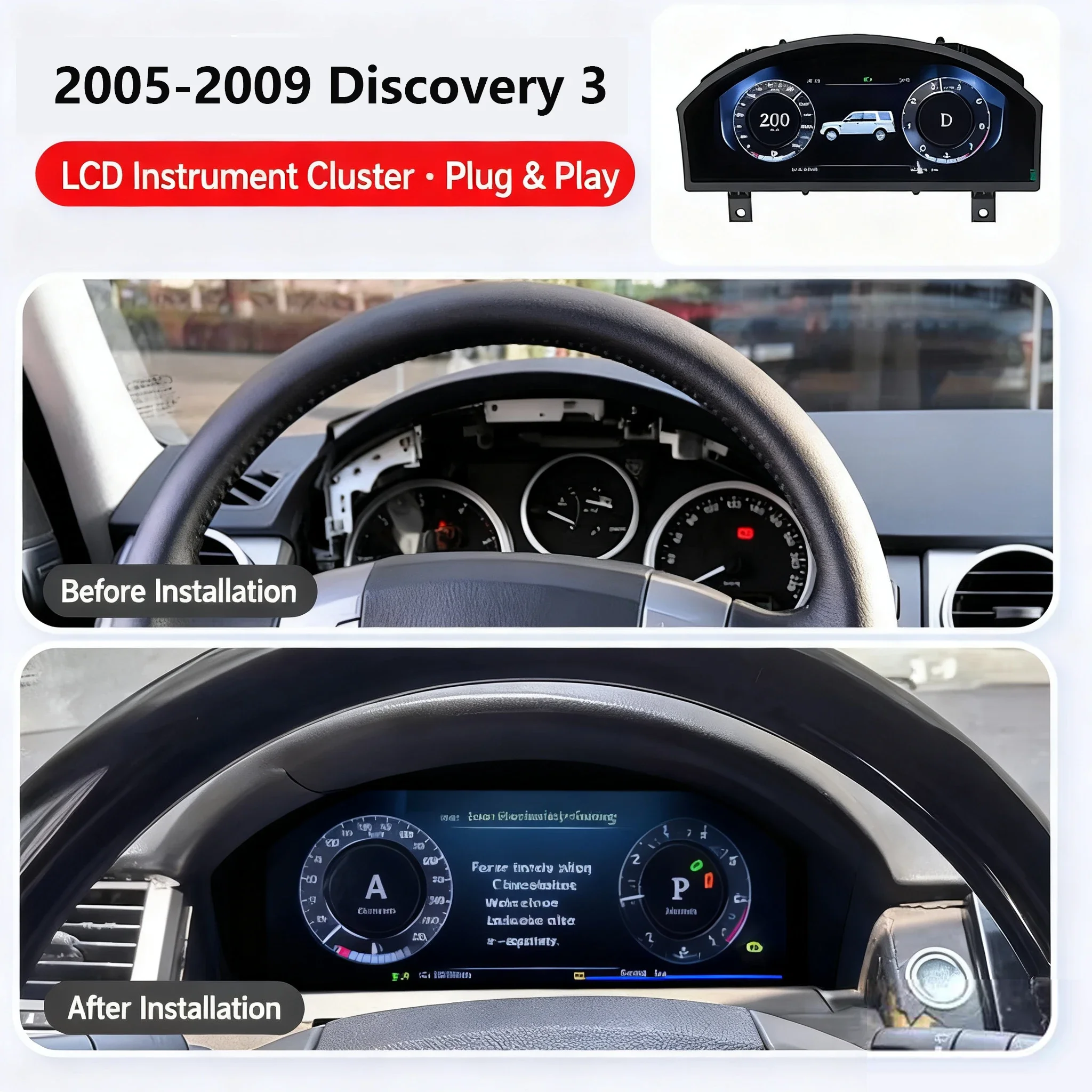 

12.3‘’ For Land Rover Discovery 3 2004-2009/Range Rover Sport 2005-2009 Digital Instrument Cluster Speedometer Dashboard CarPlay