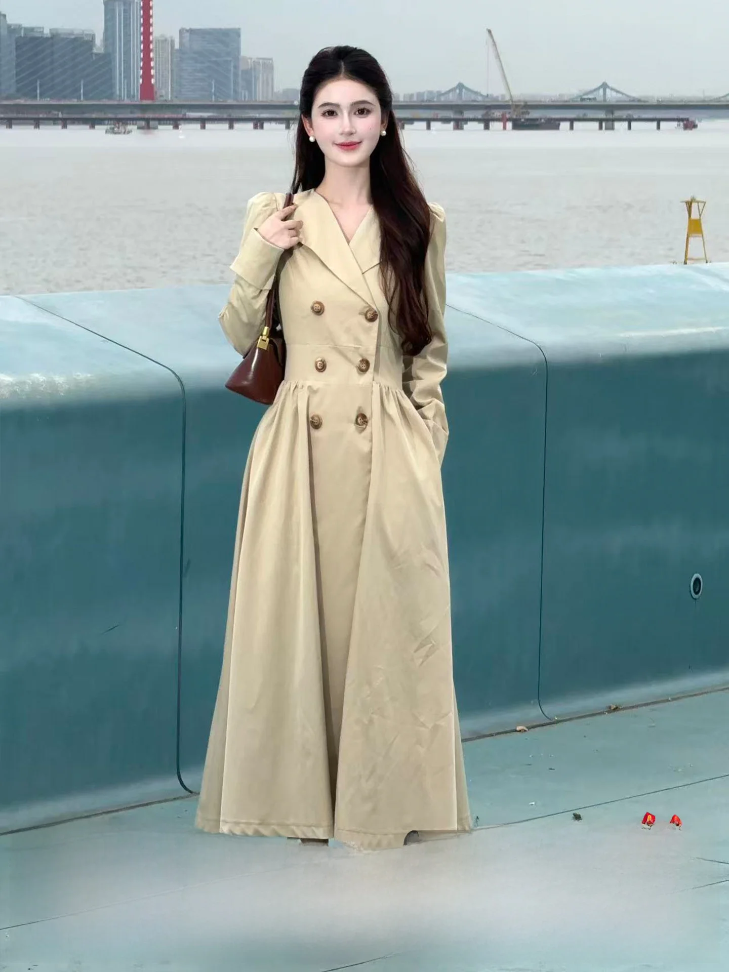 

LILI Vintage Sle Long Coat Spring 2026 Ele Outerwear Windbreaker Polyester Fiber 00% Loose Fit Autumn 2025