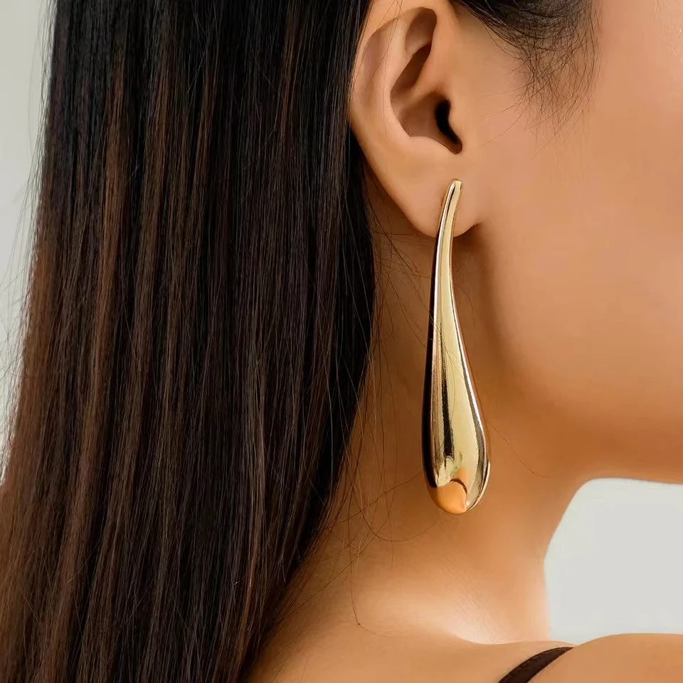 Exaggerated Geometric Big Water Drop Shape Earrings for Women Punk Luxury Gold Color Long Dangle Earrings Party Jewelry New Gift