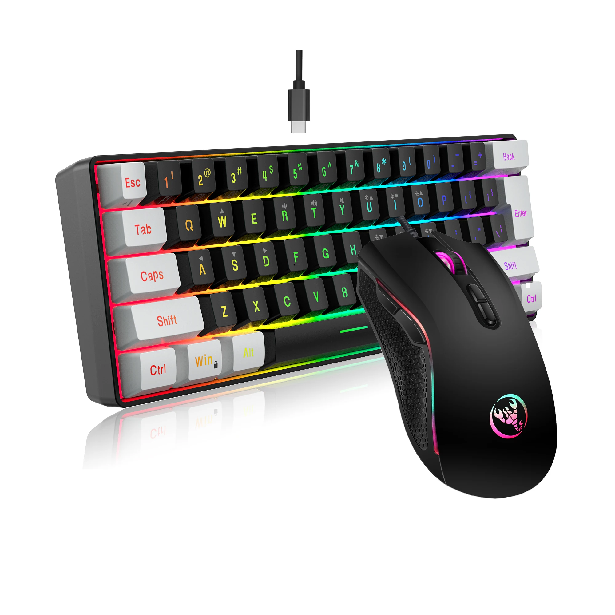 

60% Gaming Keyboard and Mouse Combo Portable Mini RGB Backlight Membrane keyboard RGB Optical Mouse for Gamers and Typists