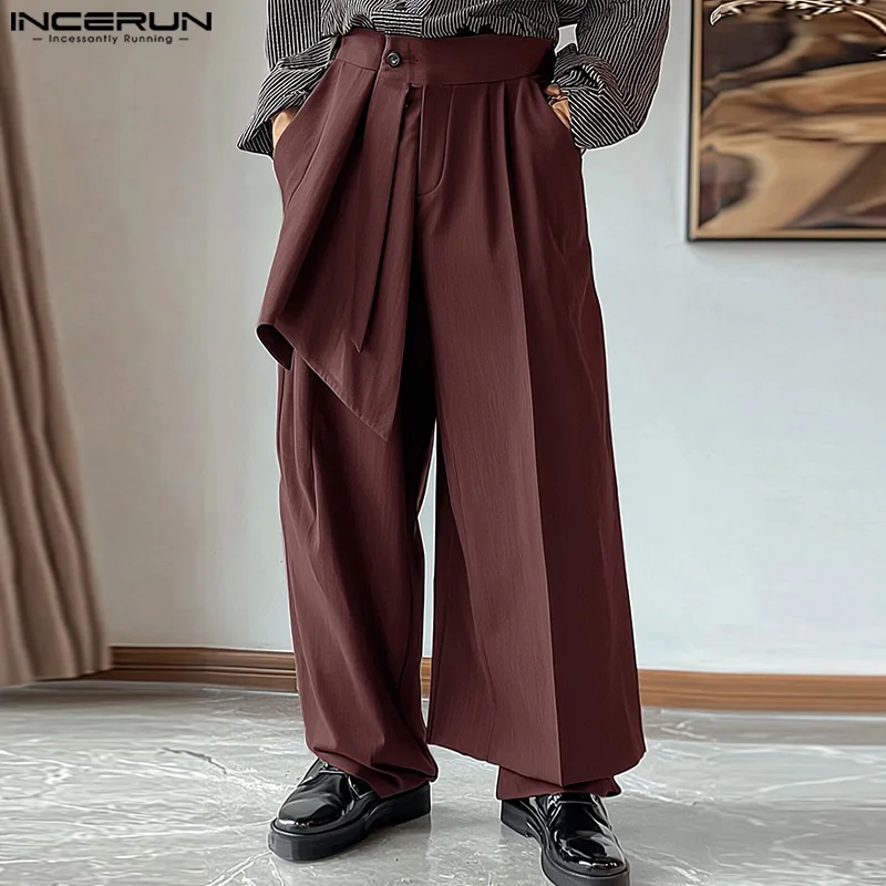 INCERUN Korean Style Trousers Fashion Men's Deconstructed Layered Design Solid Pant Casual Streetwear Simple All-match Pantalons