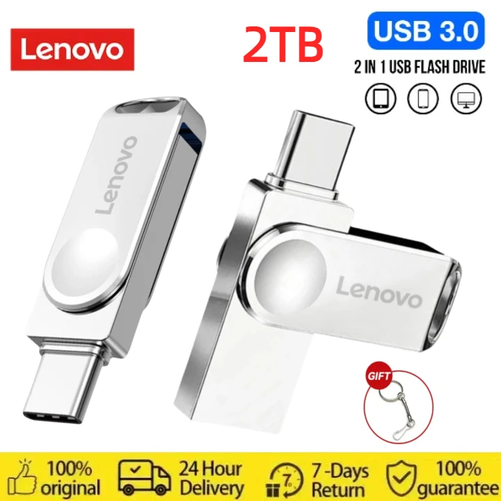 Lenovo-Mini clé USB OTG en métal, clé USB, disque U étanche, transmission de données haute vitesse, 2 To, 1 To, 512 Go