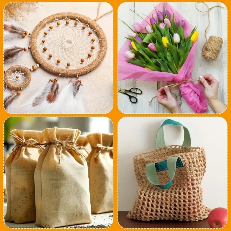 1 Buah Benang Rami Tugas Berat 200M X 2Mm, Tali Kerajinan Tebal 656 Kaki untuk Berkebun, Pembungkus Kado & Dekorasi Seni