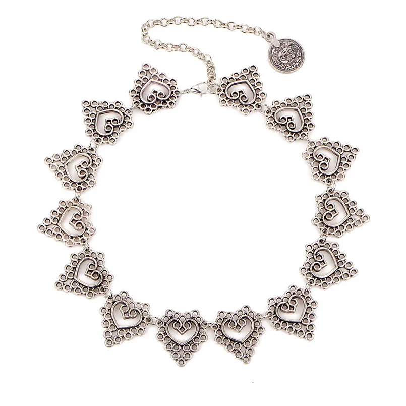 Retro Boho Beach Choker Necklace Vintage Hollow Heart Chockers Necklace For Women Maxi Necklace Collar YWXL071