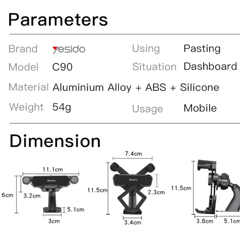 Yesido حامل هاتف السيارة وحدة التحكم المركزية حامل سطح المكتب الجاذبية المنحنية لحامل الهاتف المحمول لشخص كسول