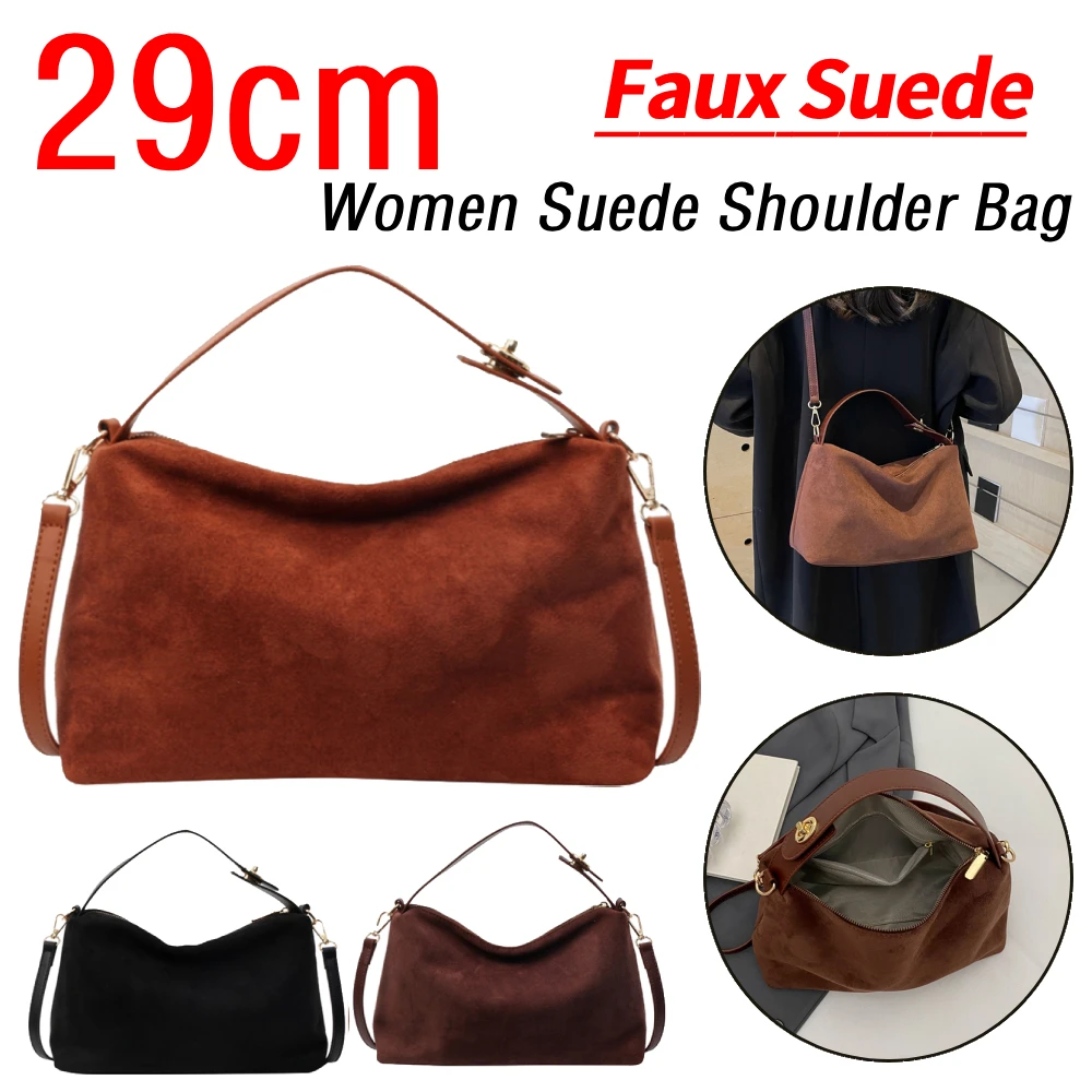 

Women Suede Shoulder Bag Adjustable Strap Crossbody Bag With Inner Pocket Handbag Zipper Clutch Purse for Work Travel