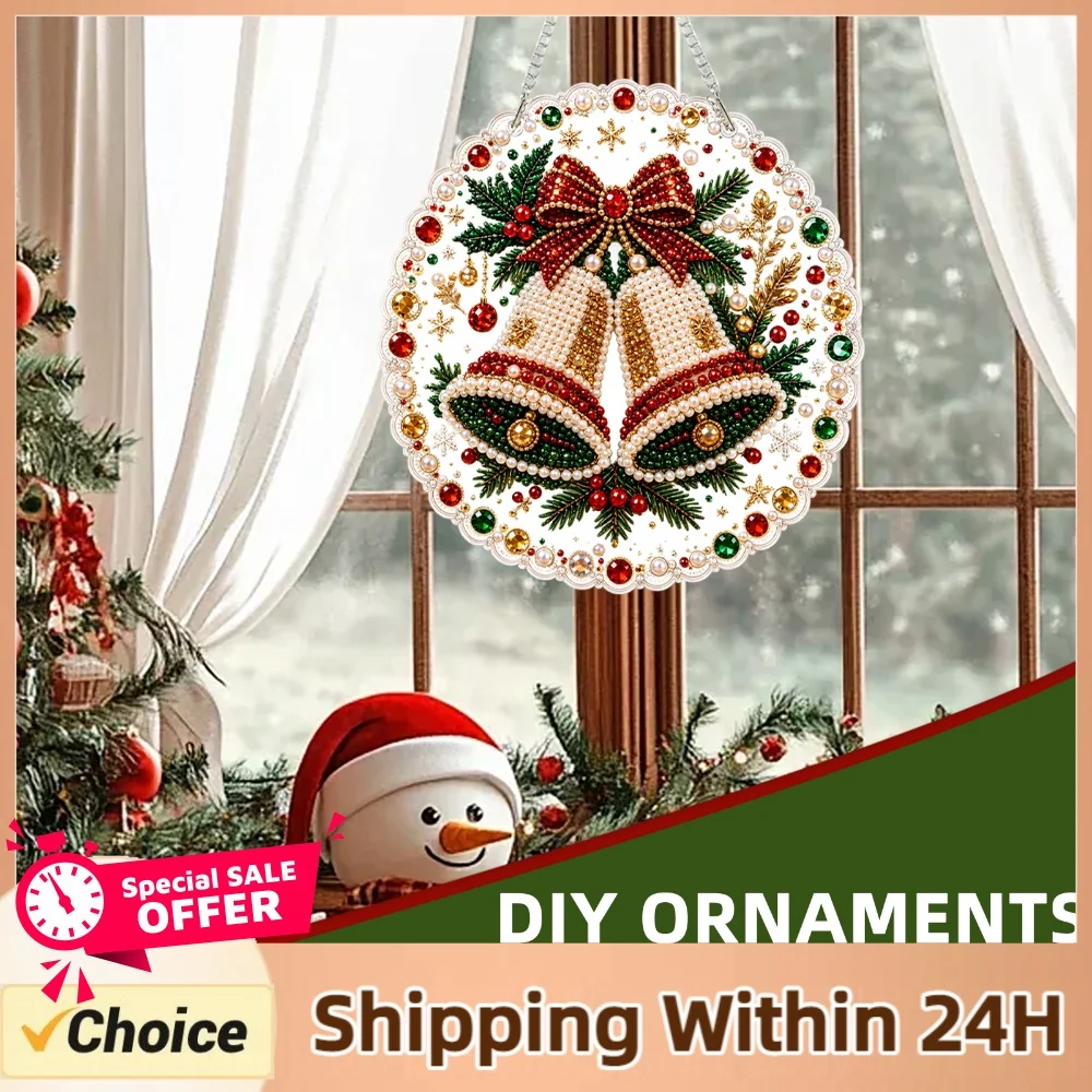 Diamond Art Decoration Kit 24cm DIY Christmas Pendant Double-Sided Crystal Resin PET Board Drill Metal Chain