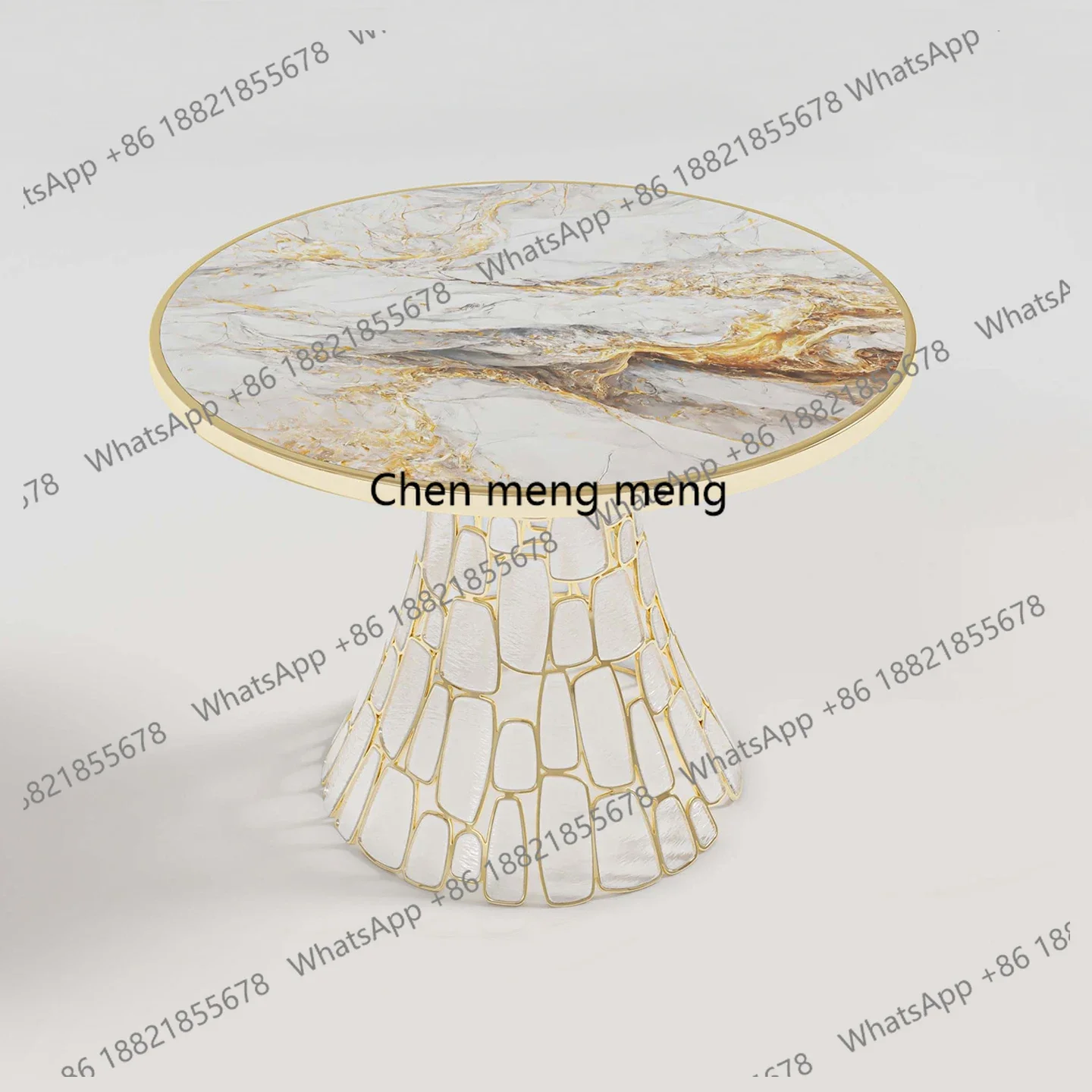 cc182Light luxury high-end marble round table negotiation table hotel business modern villa home stainless steel coffee table