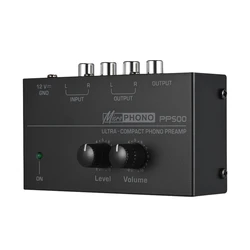 Ultra-Compact Phono Preamp com Treble Balance, Turntable Pré-amplificador, Ajuste de Volume, US Plug, PP500