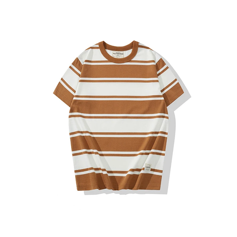 Men's Striped T Shirt Amekaji Vintage Heavy Weight Cotton Short Sleeve Tshirt 2022 Summer Casual Streetwear Crew Neck Top Tees