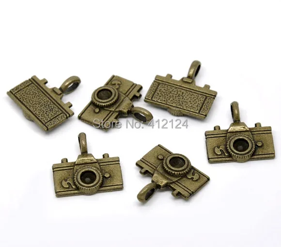 40 Pcs Bronze Tone Camera Pendants Charms Jewelry Component 22x21mm