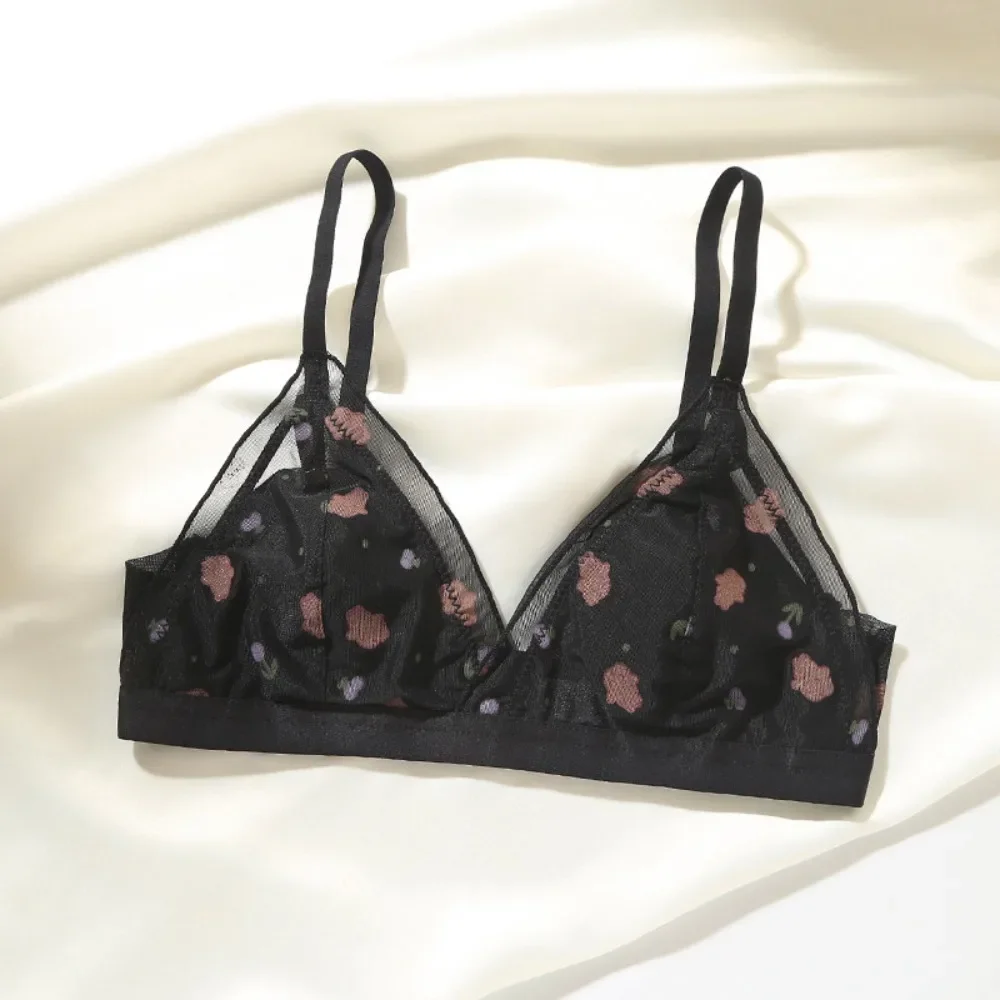 Women French Triangle Cup Seamless Bra Summer Ultra Thin Wireless Cute Beauty Back Bralette Big Bust Minimizer Underwear 32-38