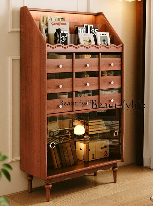 

FG40Zhonggu Solid Wood Nine Bucket Storage Cabinet Living Room Storage Sofa Side Cabinet