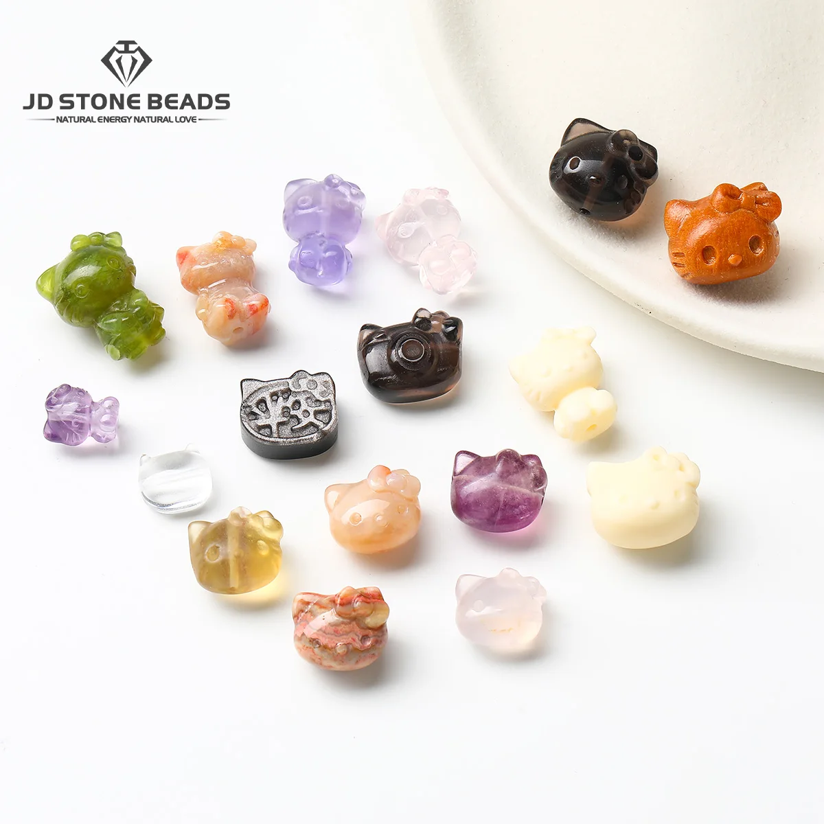 

1 Pc Natural Stone Amethyst Fluorite Carved Cute Cat Shape Bead With Hole for Jewelry Making Diy Necklace Bracelet Accessory