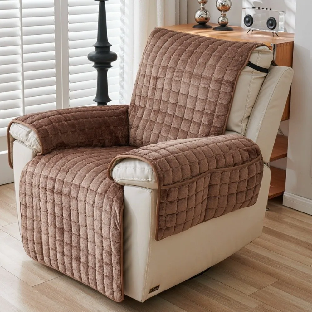 

New Flannel Recliner Sofa Cover Non-Slip Side Pockets Chair Covers Wear Resistant 53*190cm Armchair Cover Home Use