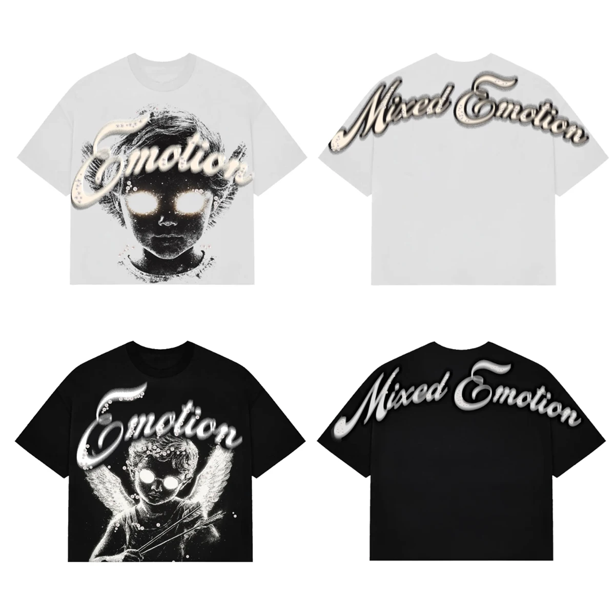 

New Short Sleeve Tees Mix Emotion Pearls Graphic T Shirts StreetWear Oversized Casual T-shirts Cotton Men's T-shirts Y2k Clothes