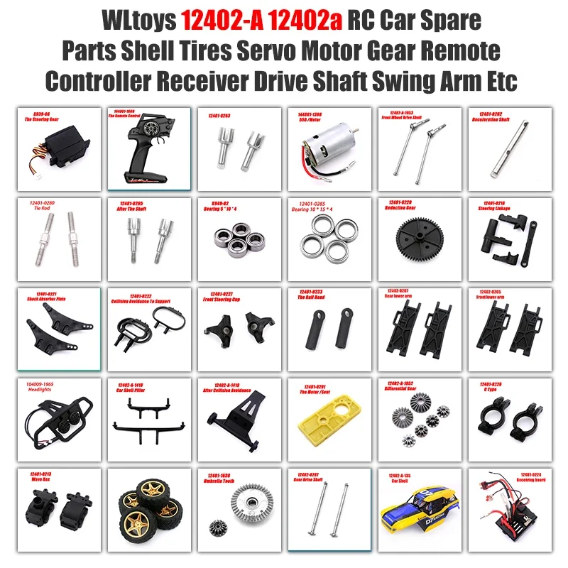 WLtoys 12402-A 12402a RC Auto Ersatzteile Shell Reifen Servo Motor Getriebe Fernbedienung Empfänger Antriebswelle Schwinge Etc