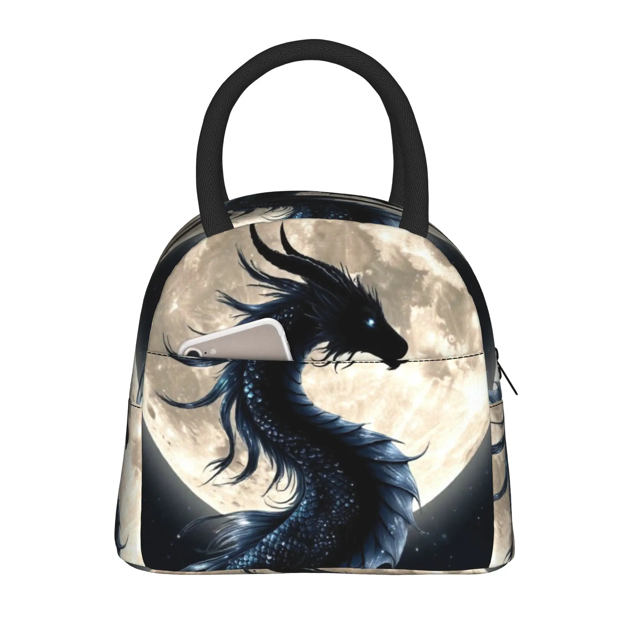 Back to school season  Storage Bag Moon Dark Sea Dragon Silhouette Vintage Casual Daily Leakproof Lunch Bag