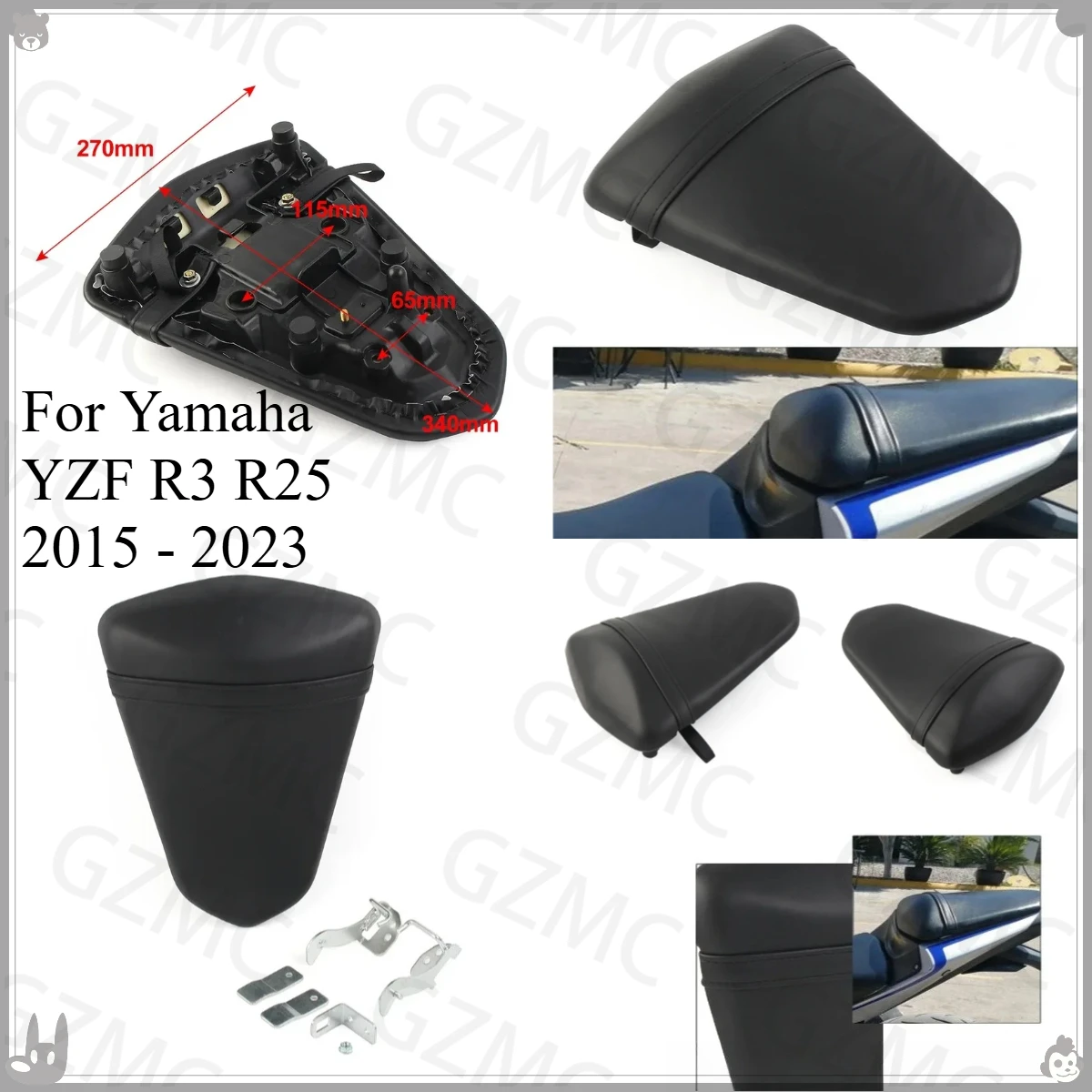 

Подушка сиденья мотоцикла для Yamaha YZF R3 R25 2015-2023 года, мягкая подушка заднего сиденья пассажира YZFR3 YZFR25 2017 2018 2019 2020