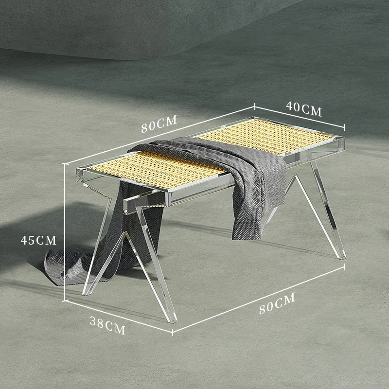 

N Nordic Light Luxury Acrylic Bedroom Long Stool Bed Bed End Stool Simple Rattan Transparent Shoe Changing Stool