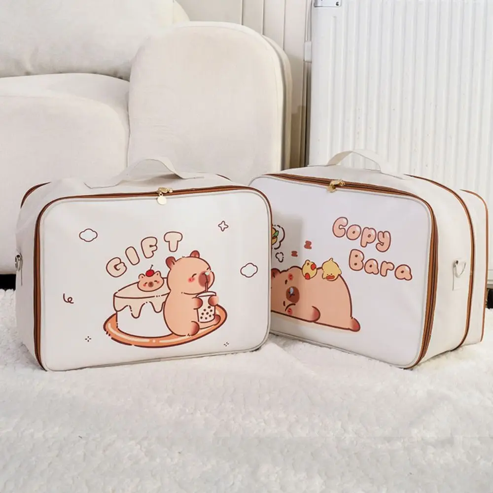 Creative Cartoon Capybara Handbag Kawaii Zipper Capybara Luggage Bag with Elastic Band Space Saving Toiletries Organizer