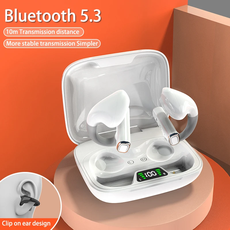 

TWS Wireless Headphones Bluetooth 5.3 Bone Conduction Earphones Earclip Design Touch Control LED Earbuds Ear Sports Headsets