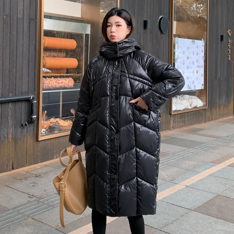 Oversize Winter Long Parka Women Thick Warm Hooded Down Cotton Jacket Coats Quilted Long Sleeve Zipper Casual Loose New