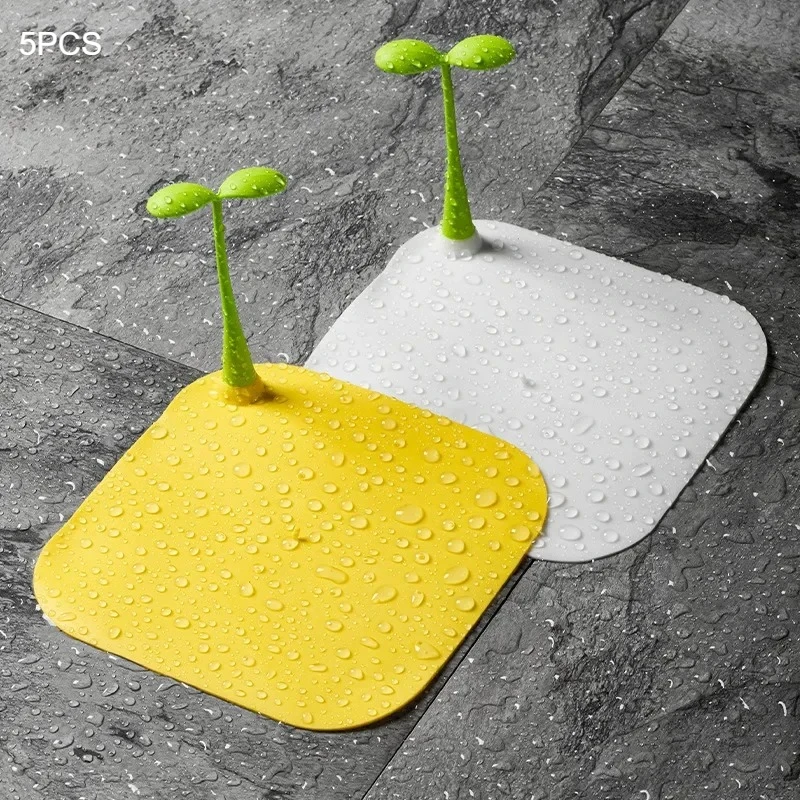 

5Pcs Plugs Small Grass Sprouts Sewer Bean Sprouts Shape Deodorant Mat Silicone Anti-insect Anti-odor Floor Drain Cover Kitchen B