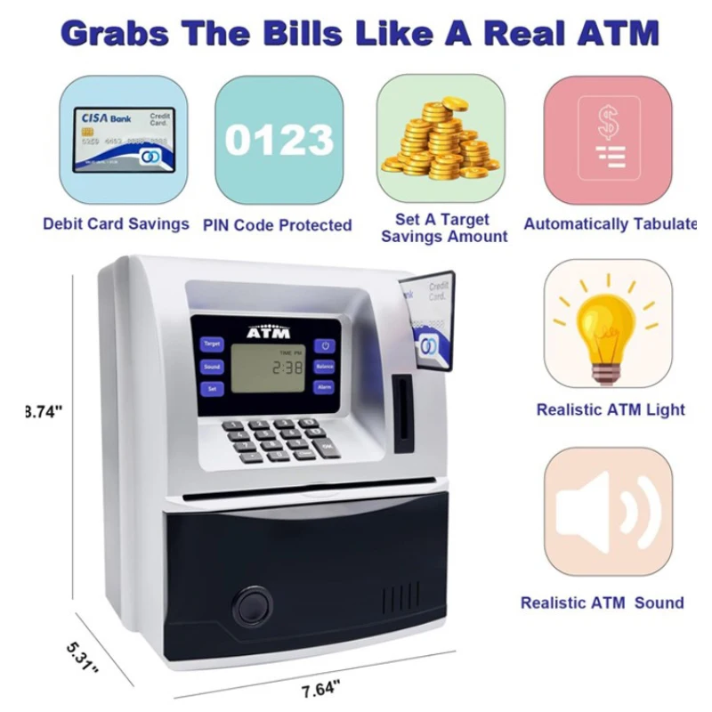 Children's Password Piggy Bank for Adults, Simulation ATM Savings Bank, Deposit Password Withdraw Machine, Cash Register Toy