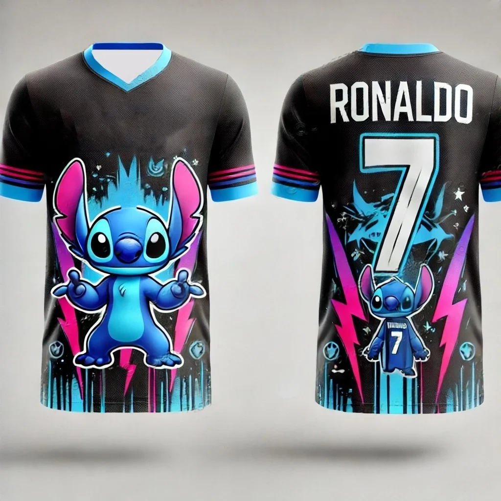 

Disney Stitch Football Jersey 3d Printed NO.7 Ronaldo Boys Girls Training Women's Sports Breathable Short Sleeve Men's T-shirt