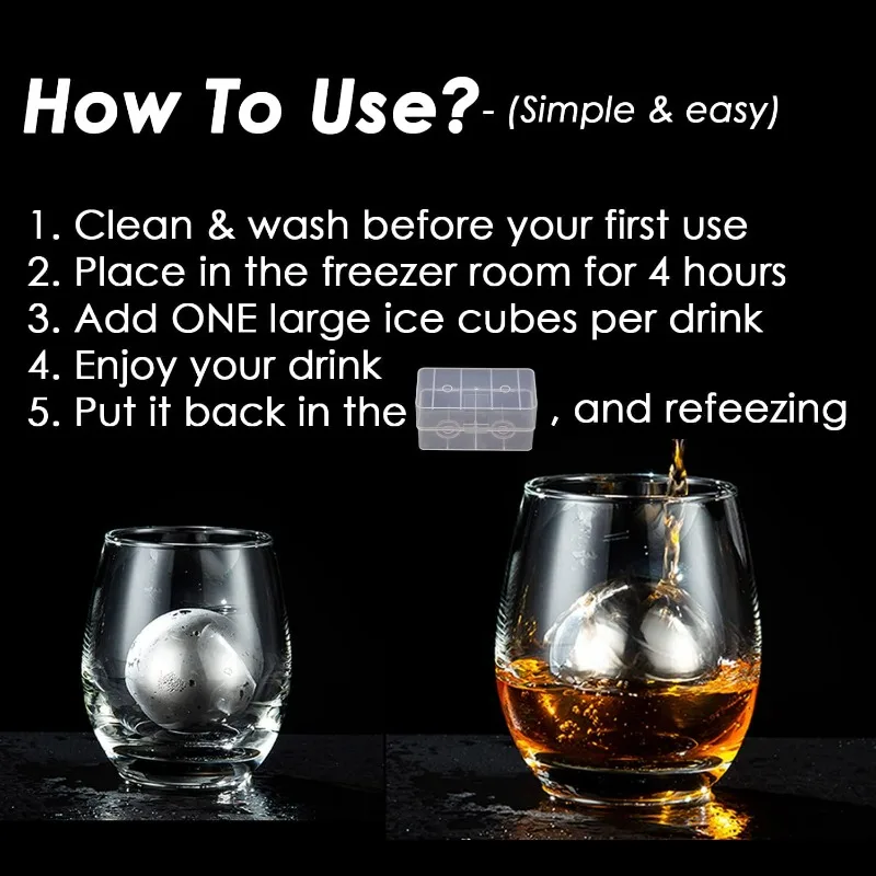 Stainless Steel Whiskey Ice Balls Reusable Beverage Chilling Stones Round Metal Ice Balls for Cocktail Whiskey - view 3