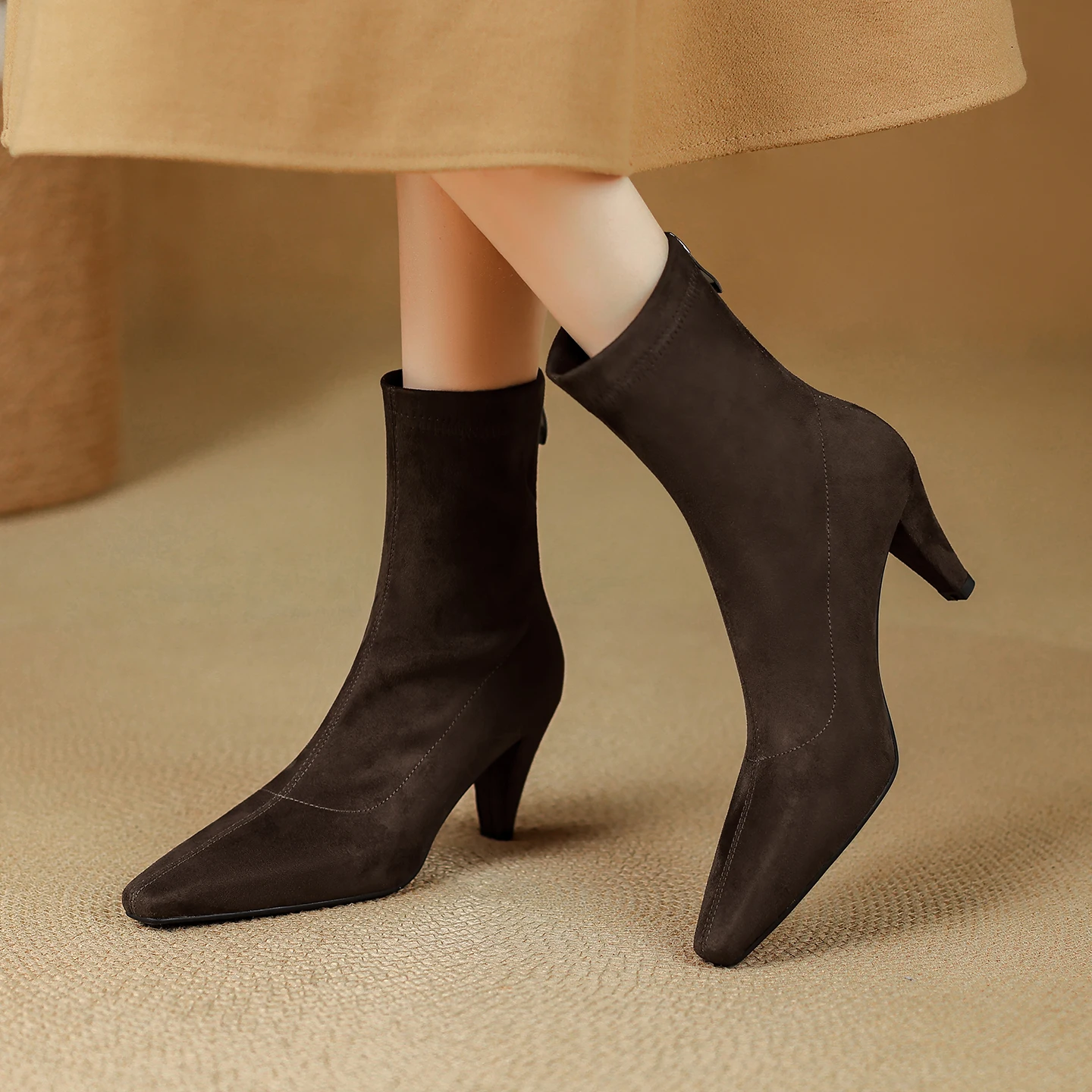 

Genuine Suede Leather Pointed Toe Slim Fit High Heel Stiletto Ankle Boots for Women