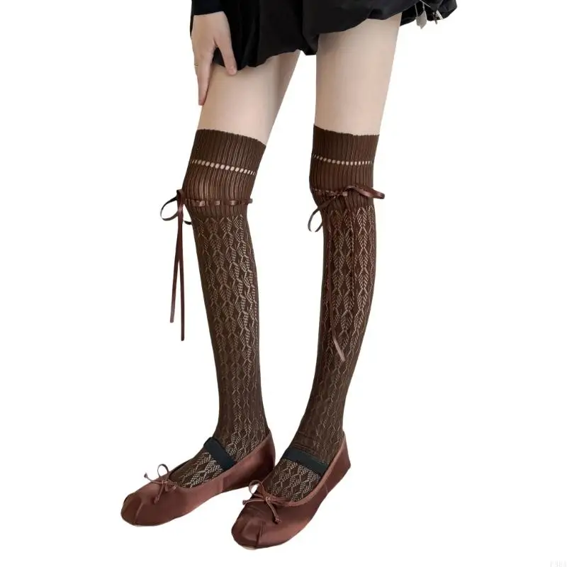 P88A باليه بأربطة جوارب شبكية جوارب مضادة للانزلاق جوارب عالية الفخذ حلوة #5