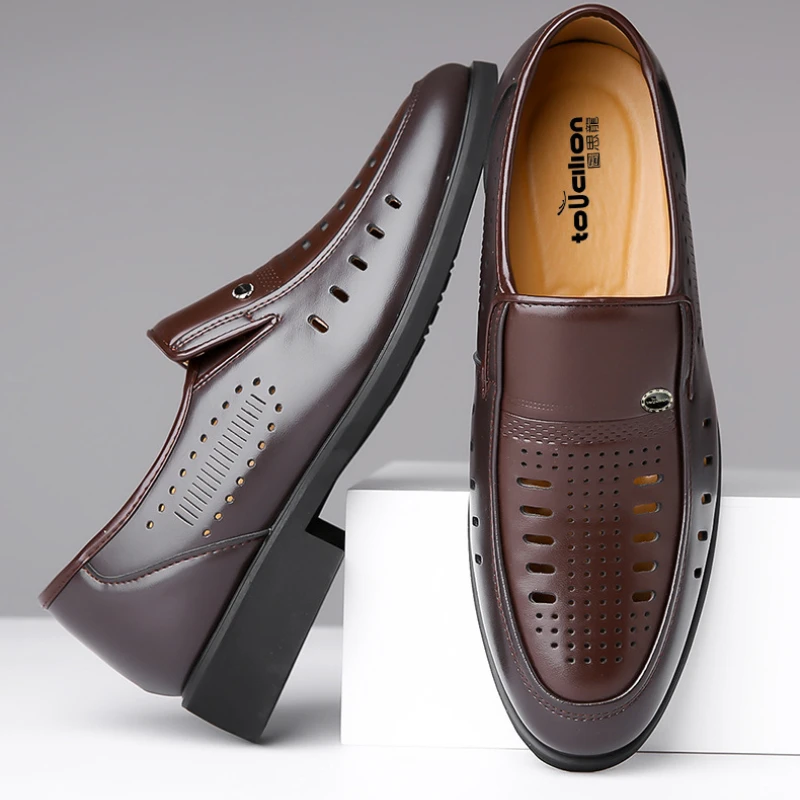 

Men's Summer Casual Hollow Leather Shoes Soft Breathable Sandals Fashion Men's Soft Sole Oxford Footwear Moccasins Working Shoes