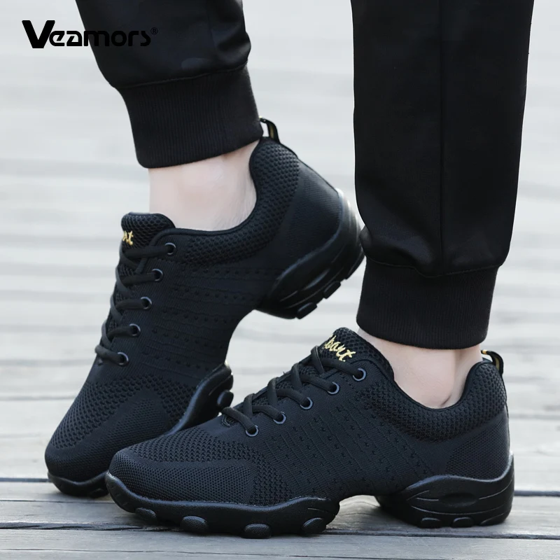 

Мужская вязаная танцевальная обувь с дышащей сеткой, современная джазовая обувь, вязаная мужская танцевальная обувь на платформе, эластичная подошва